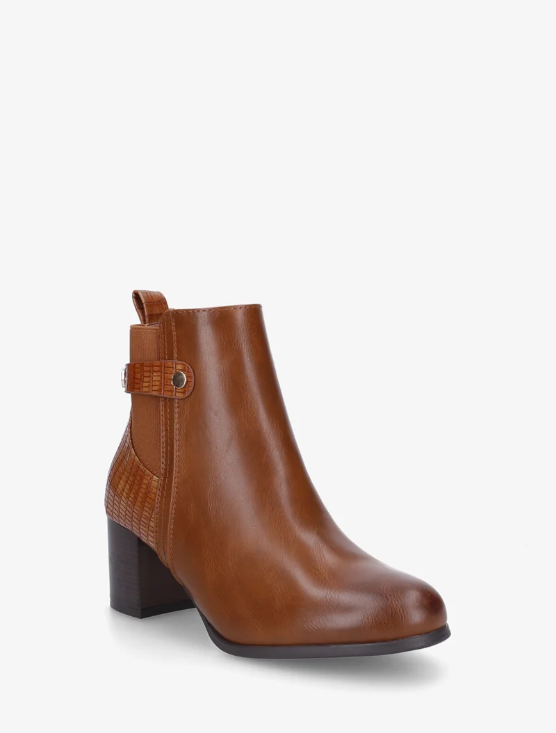 Bottines en simili à contrefort imprimé croco - Camel