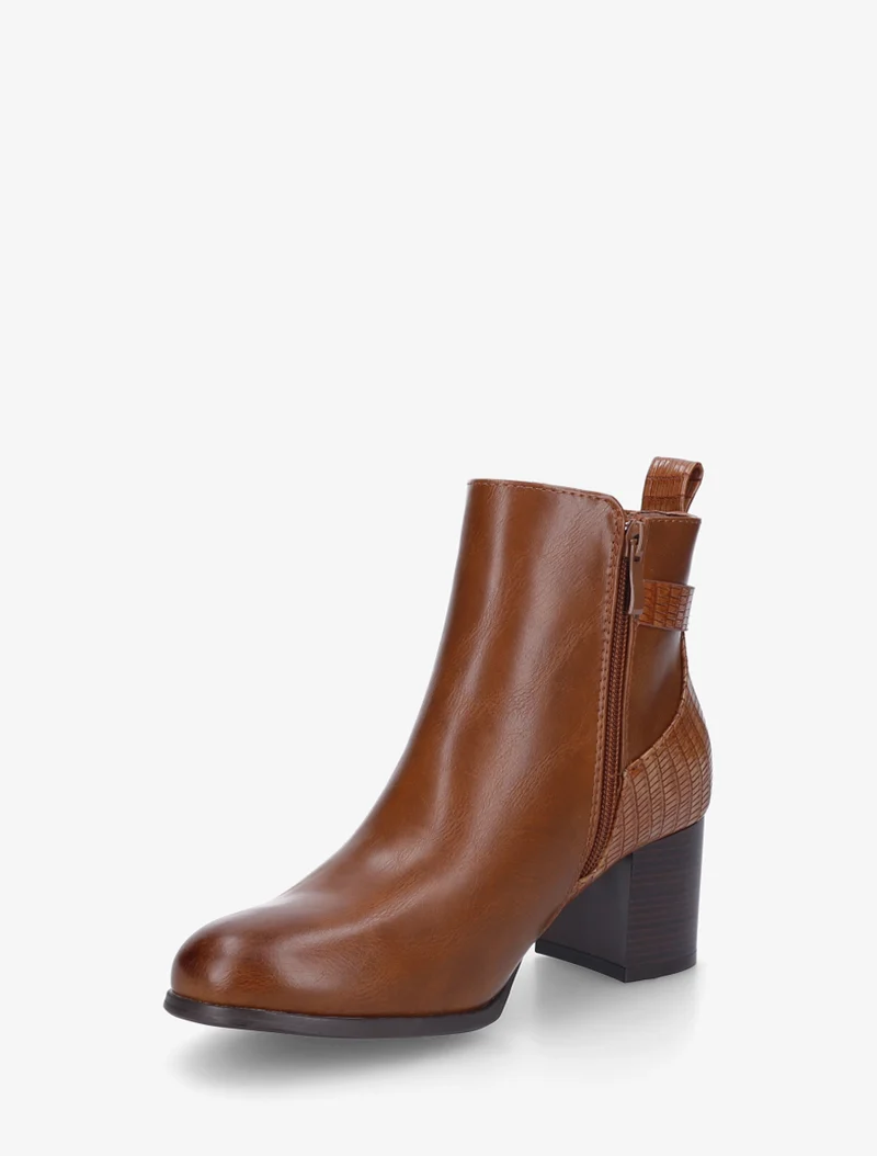 Bottines en simili à contrefort imprimé croco - Camel
