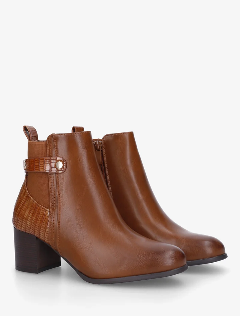 Bottines en simili à contrefort imprimé croco - Camel