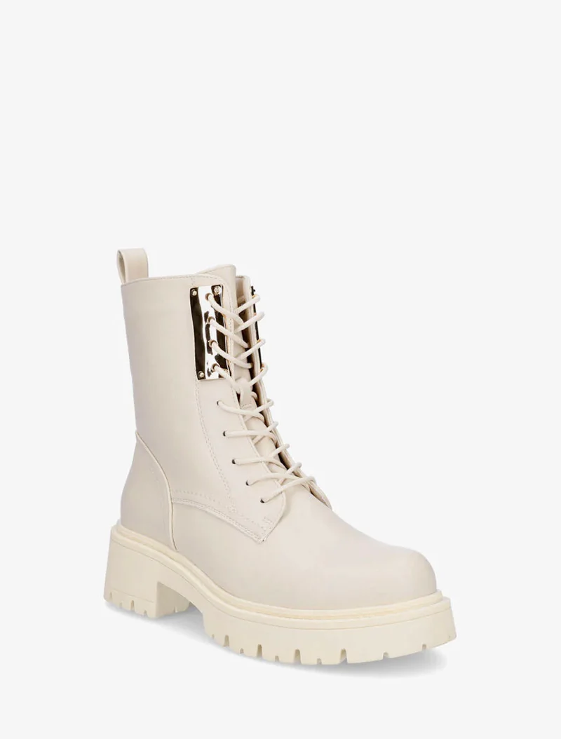 Bottines montantes à lacets et emiècement métal - Beige