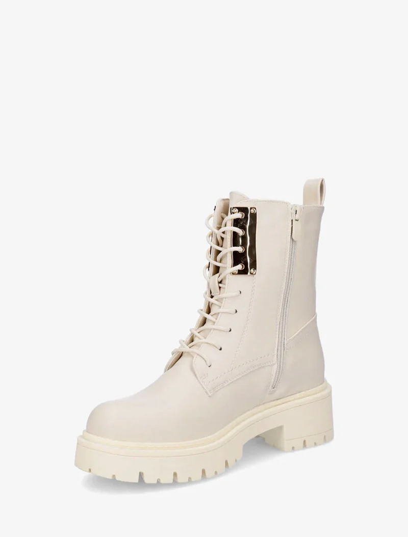 Bottines montantes à lacets et emiècement métal - Beige