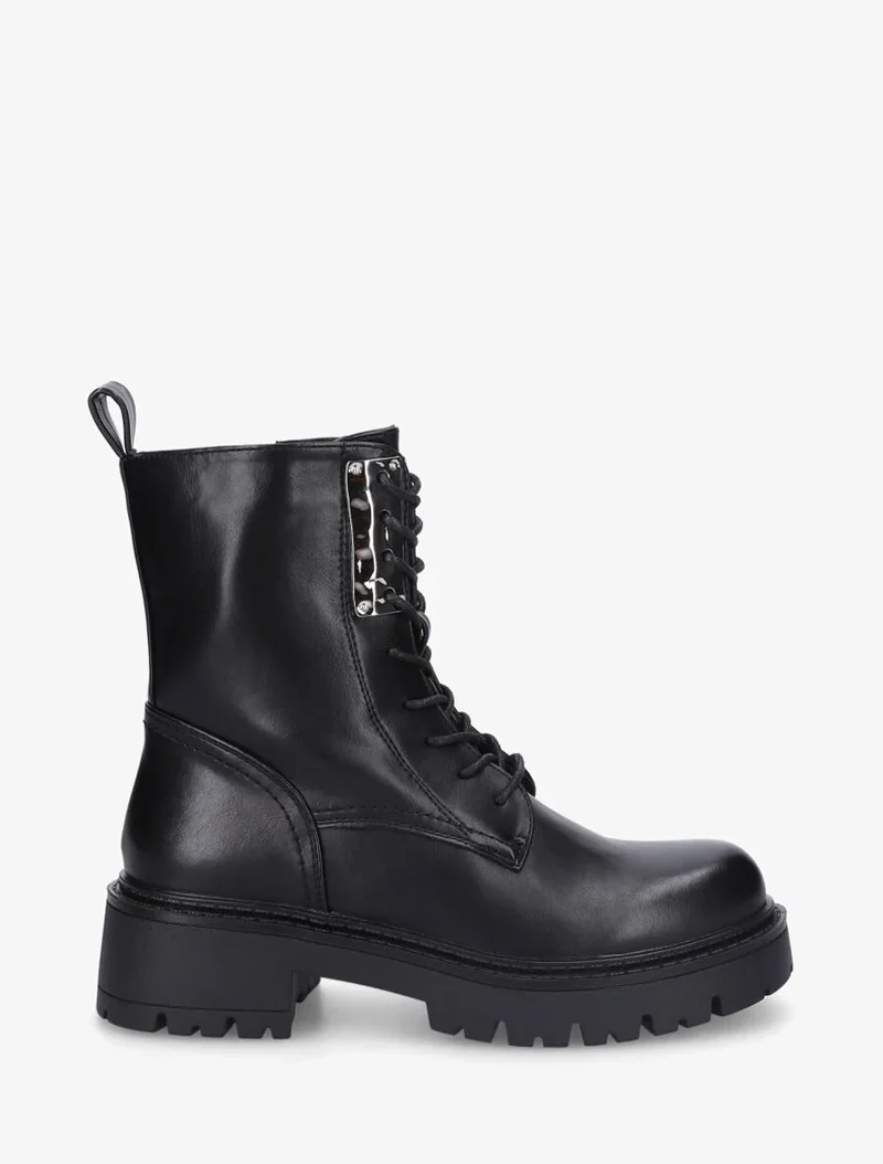 Bottines montantes à lacets et emiècement métal - Noir
