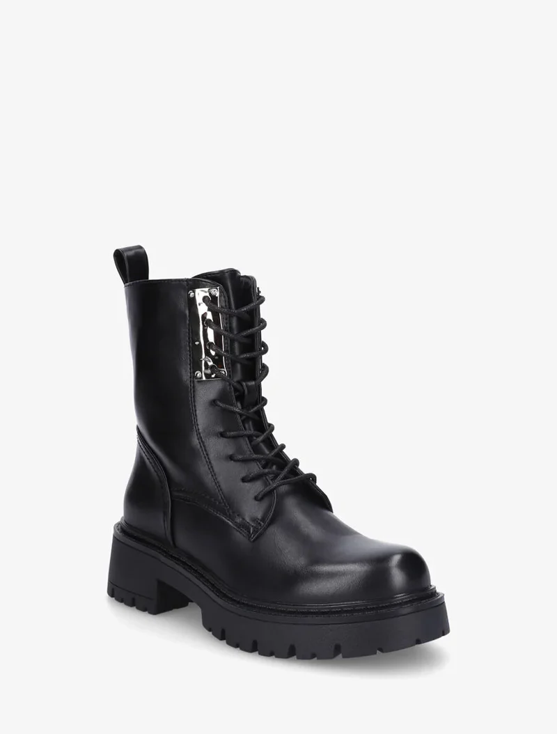 Bottines montantes à lacets et emiècement métal - Noir