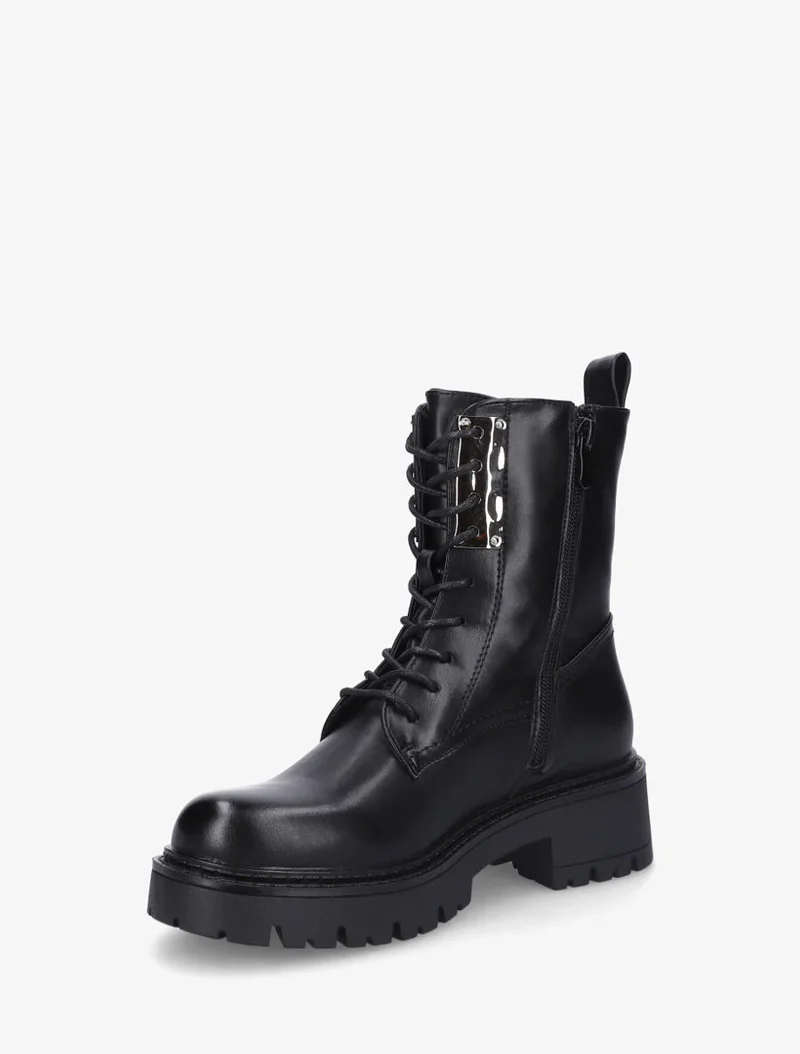 Bottines montantes à lacets et emiècement métal - Noir