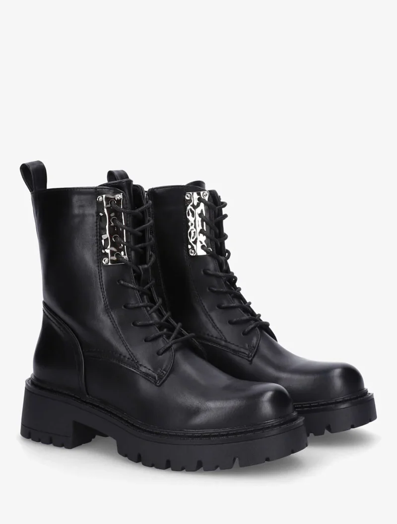 Bottines montantes à lacets et emiècement métal - Noir