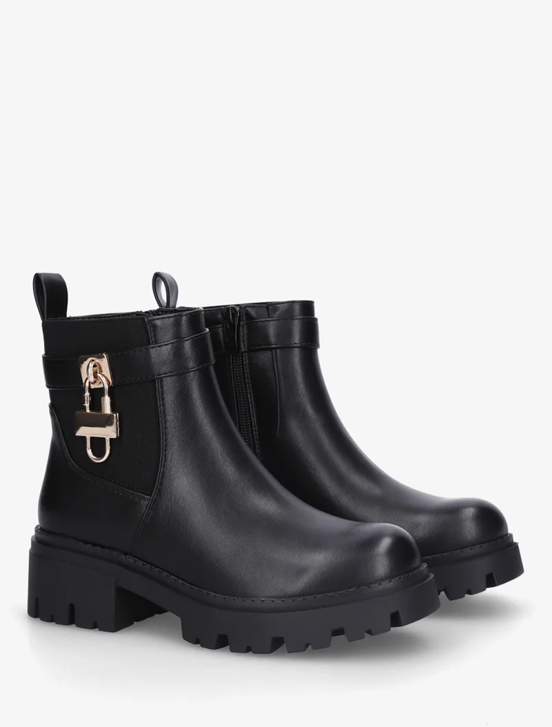 Bottines élastiquées à empiècement cadenas - Noir