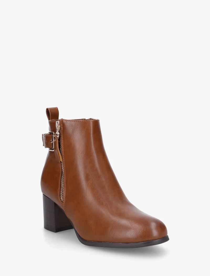 Bottines en simili à zip décoratif - Camel