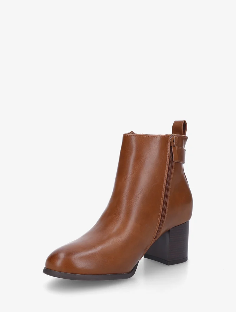 Bottines en simili à zip décoratif - Camel