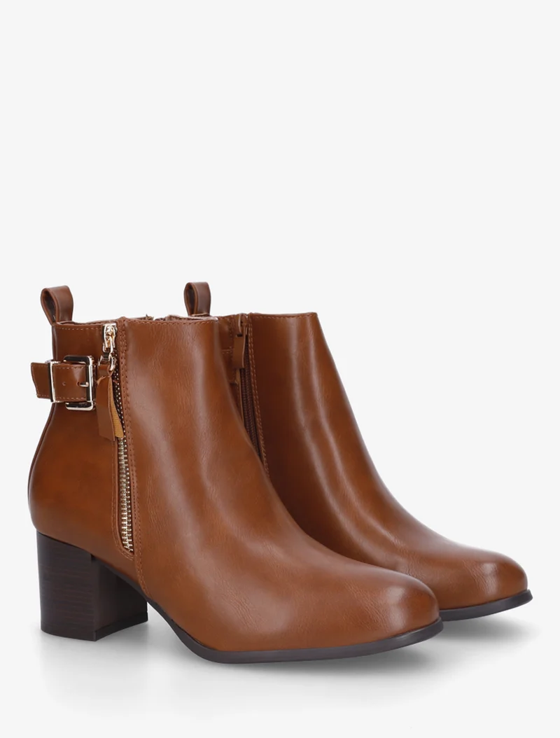 Bottines en simili à zip décoratif - Camel