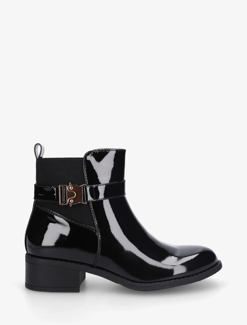 Bottines vernies à empiècement métal - Noir