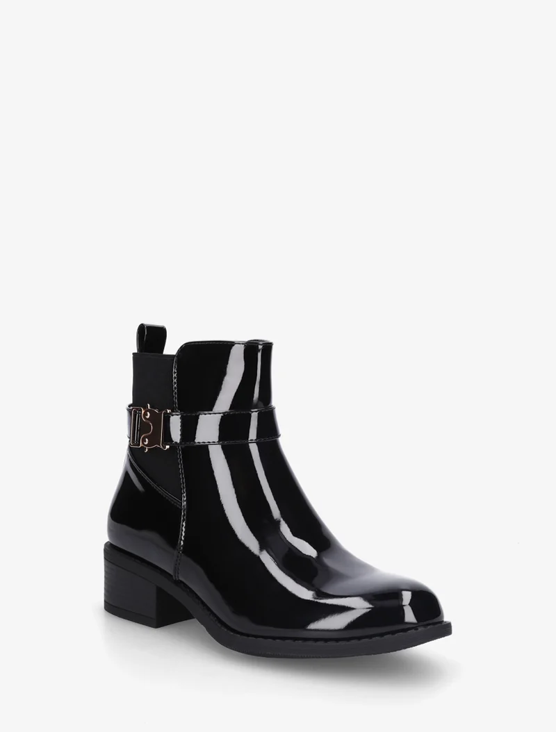 Bottines vernies à empiècement métal - Noir