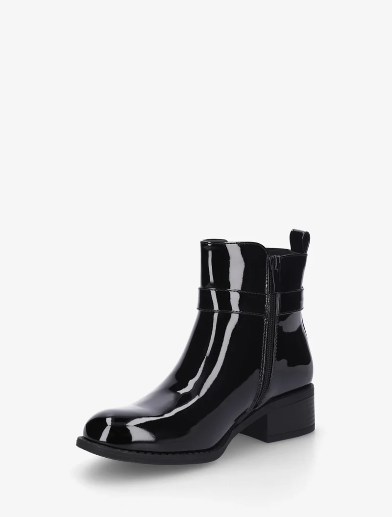 Bottines vernies à empiècement métal - Noir
