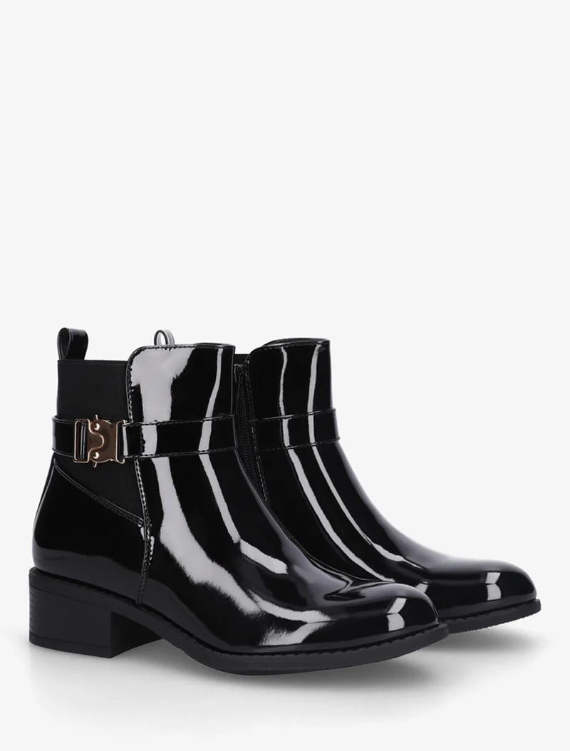 Bottines vernies à empiècement métal - Noir