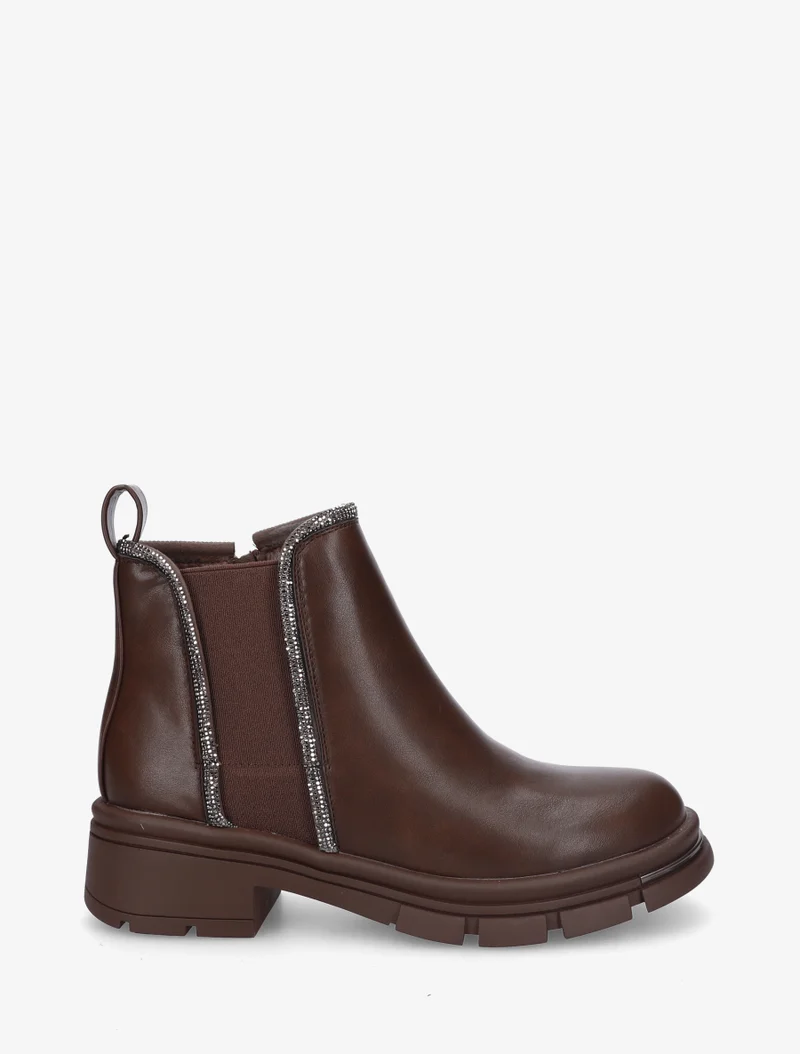 Bottines à cheville ornée de strass - Marron
