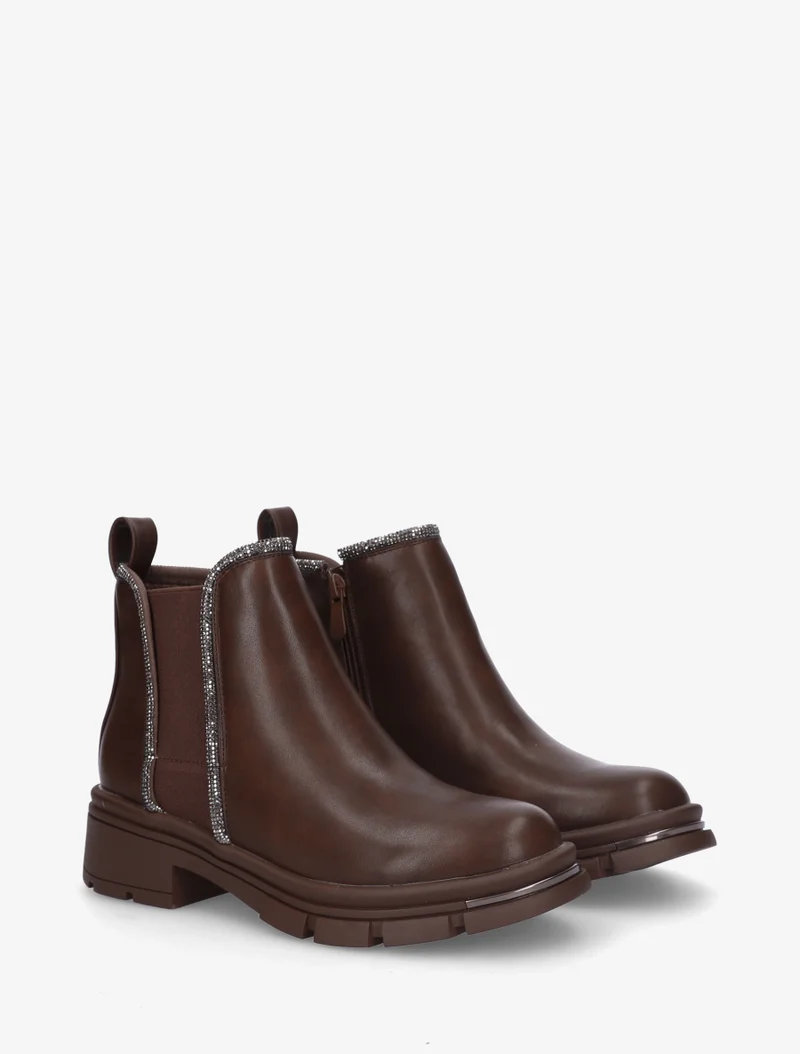 Bottines à cheville ornée de strass - Marron