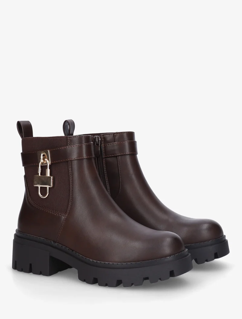 Bottines élastiquées à empiècement cadenas - Marron