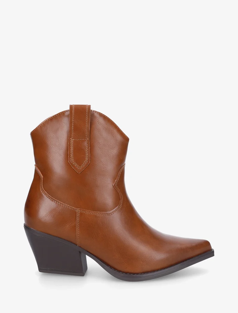 Bottines style santiag en simili - Camel