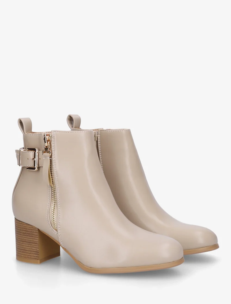 Bottines en simili à zip décoratif - Taupe