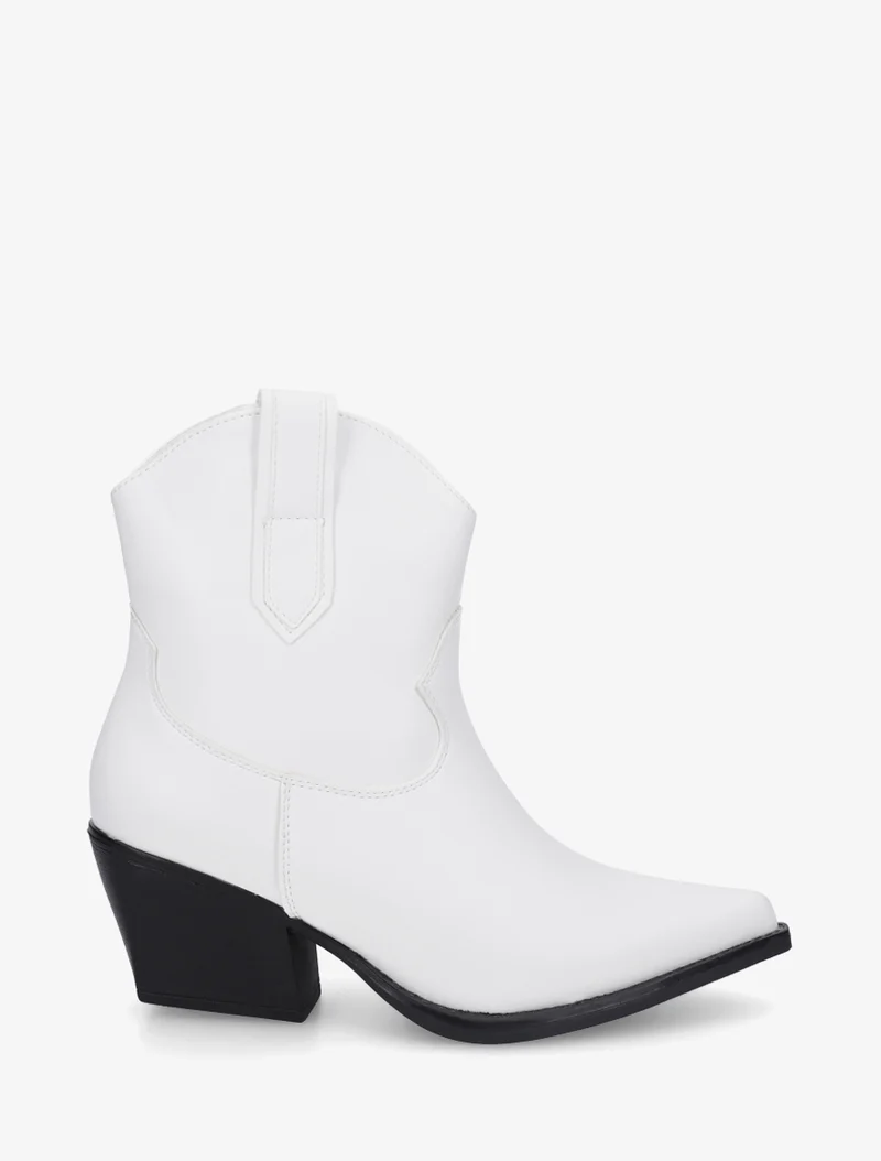 Bottines style santiag en simili - Blanc