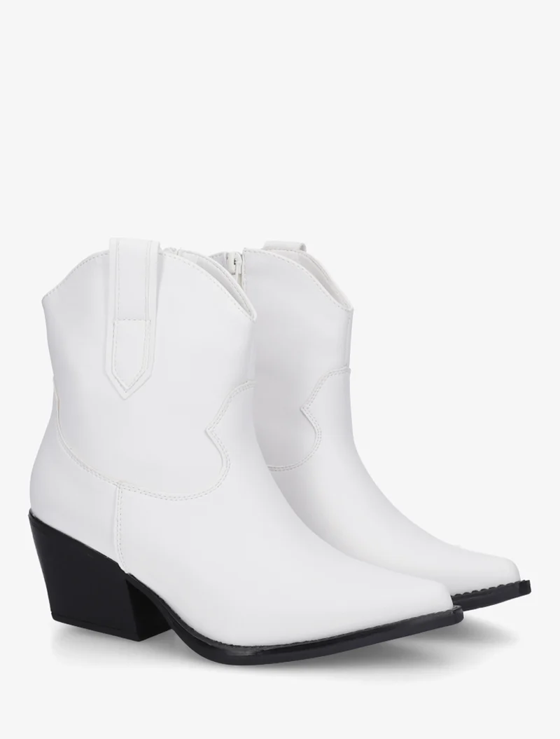 Bottines style santiag en simili - Blanc
