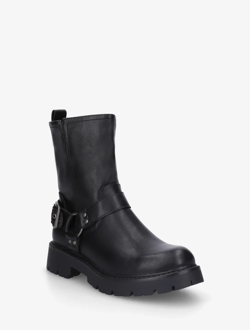Bottines en simili à bout rond et sangle - Noir
