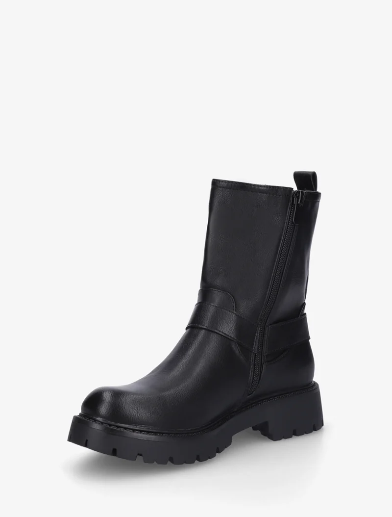 Bottines en simili à bout rond et sangle - Noir