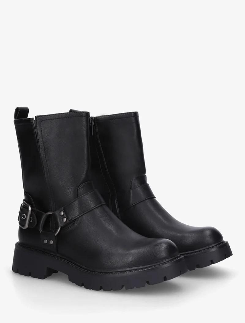 Bottines en simili à bout rond et sangle - Noir
