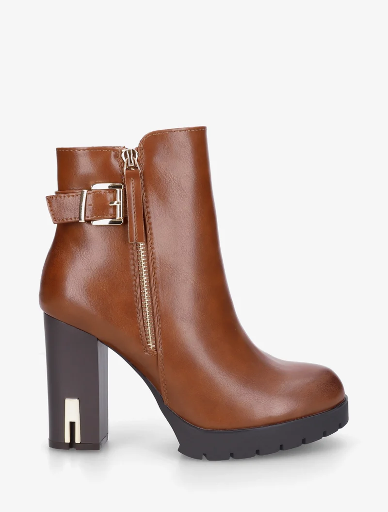 Bottines en simili à talon haut - Camel