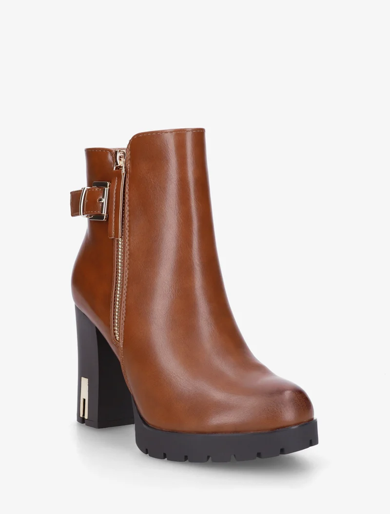 Bottines en simili à talon haut - Camel