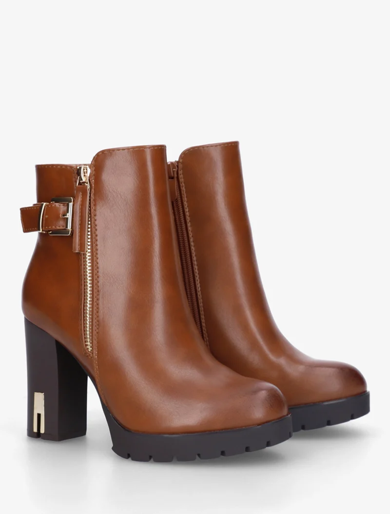 Bottines en simili à talon haut - Camel