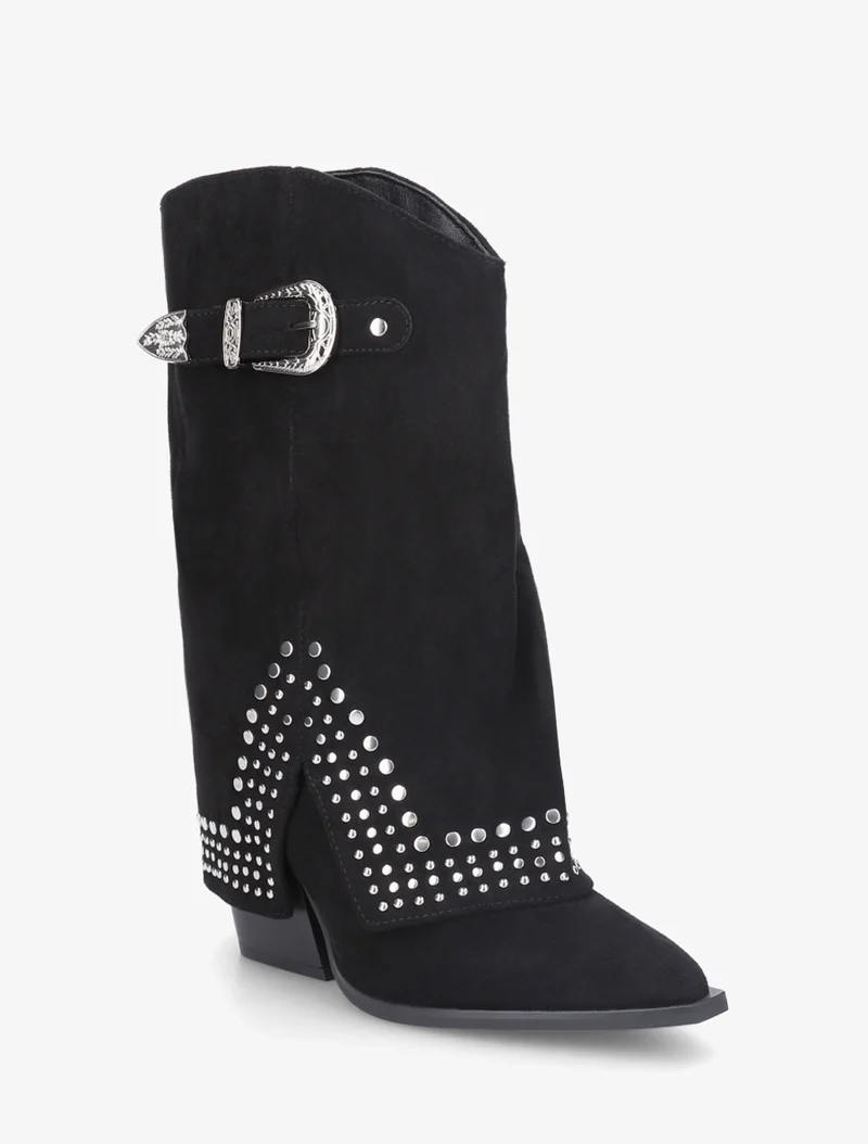 Bottines à revers cloutées en suédine - Noir