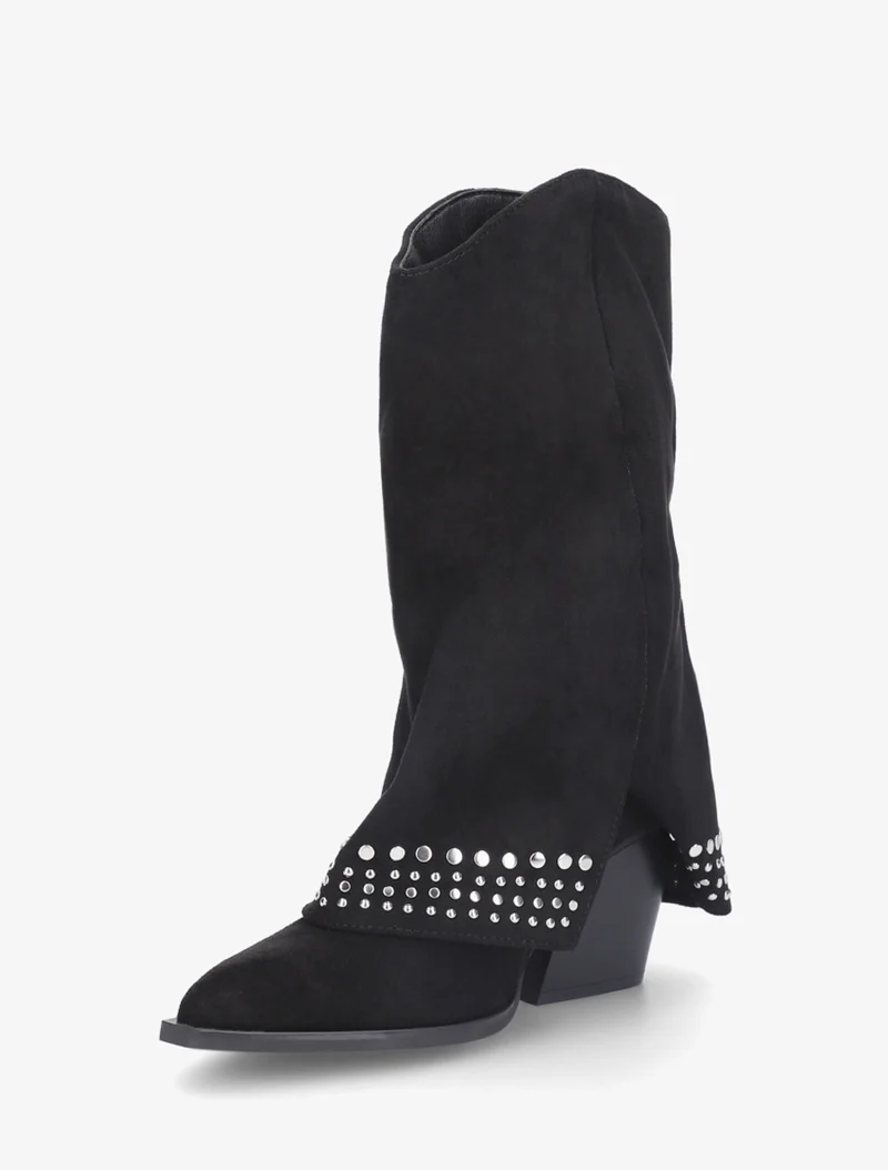 Bottines à revers cloutées en suédine - Noir