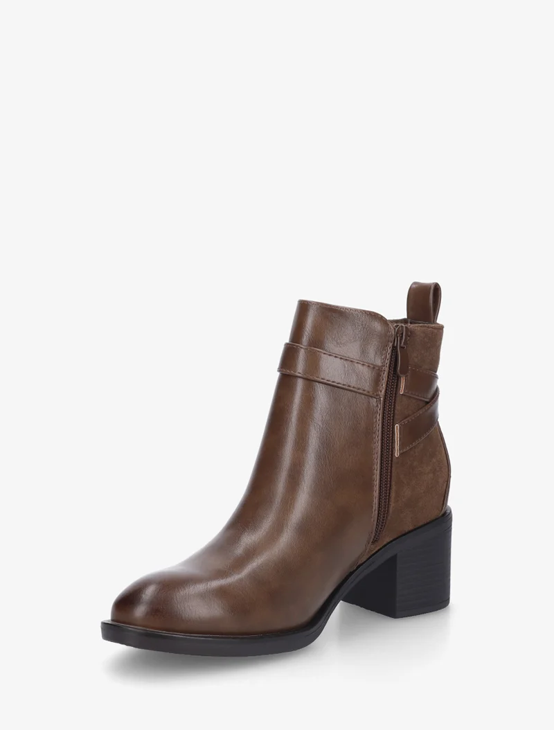 Bottines bimatière à talon - Marron