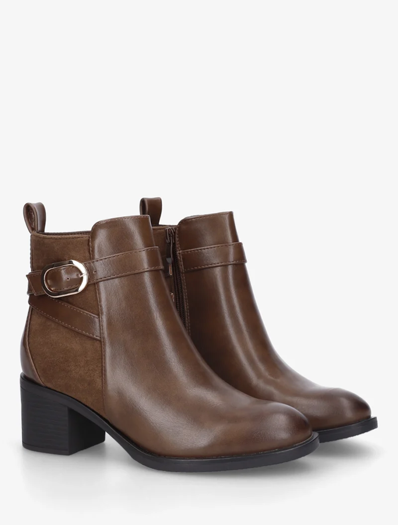 Bottines bimatière à talon - Marron