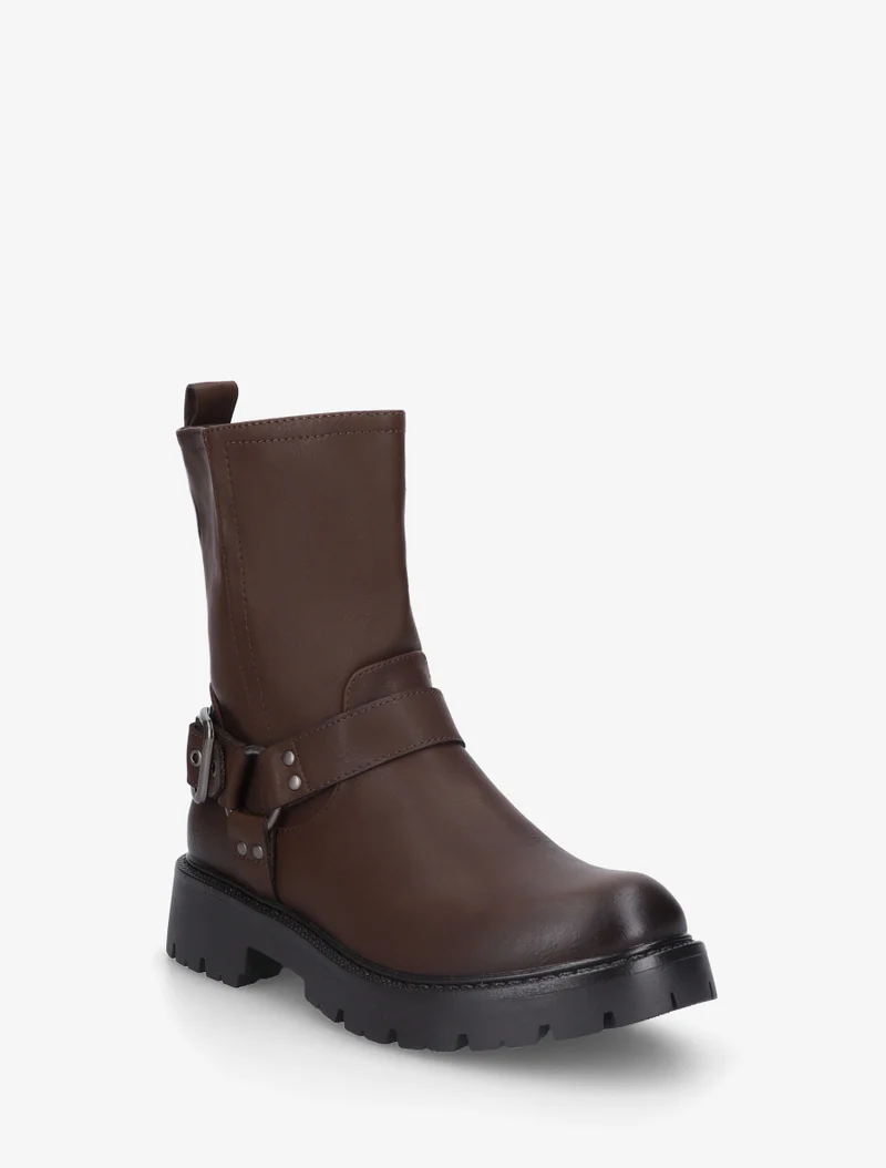 Bottines en simili à bout rond et sangle - Marron