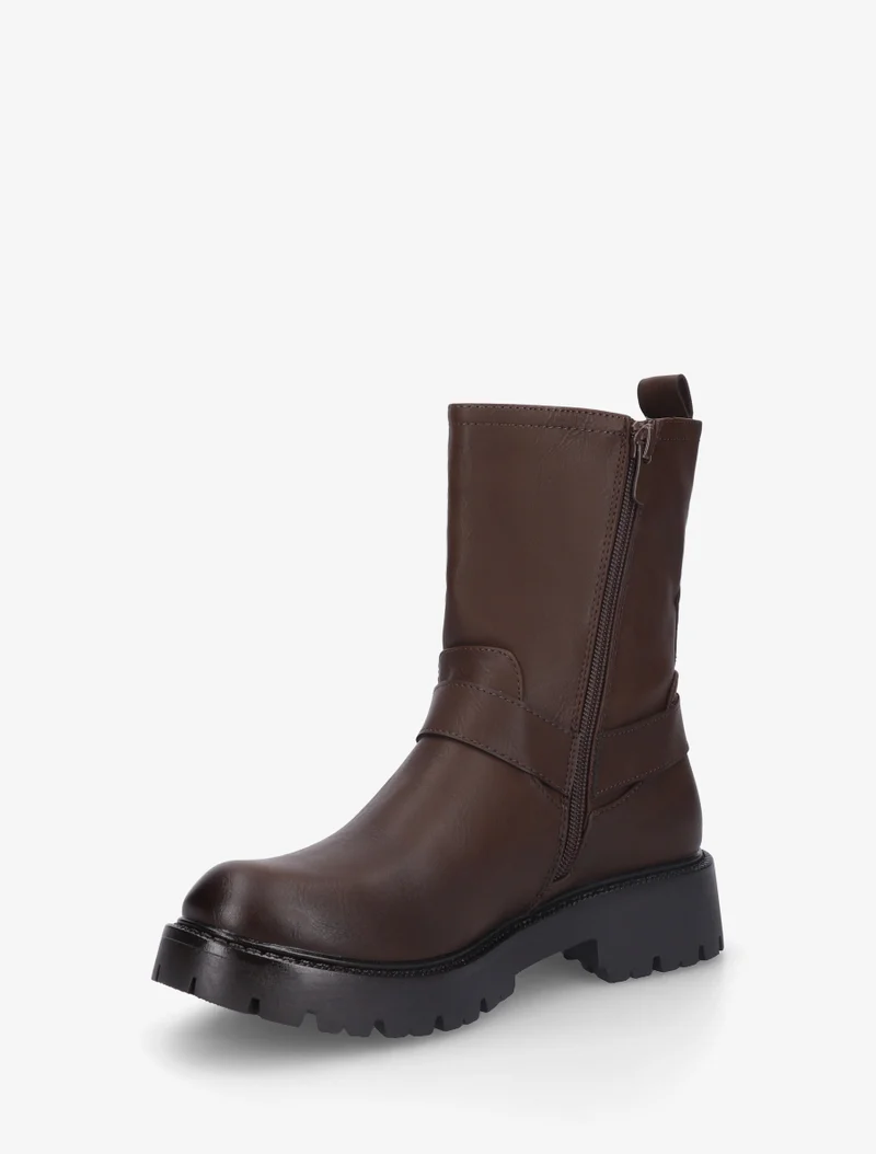 Bottines en simili à bout rond et sangle - Marron