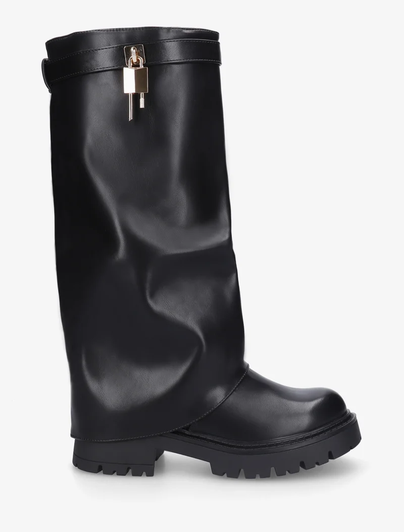 Bottes à revers et empiècement cadenas - Noir