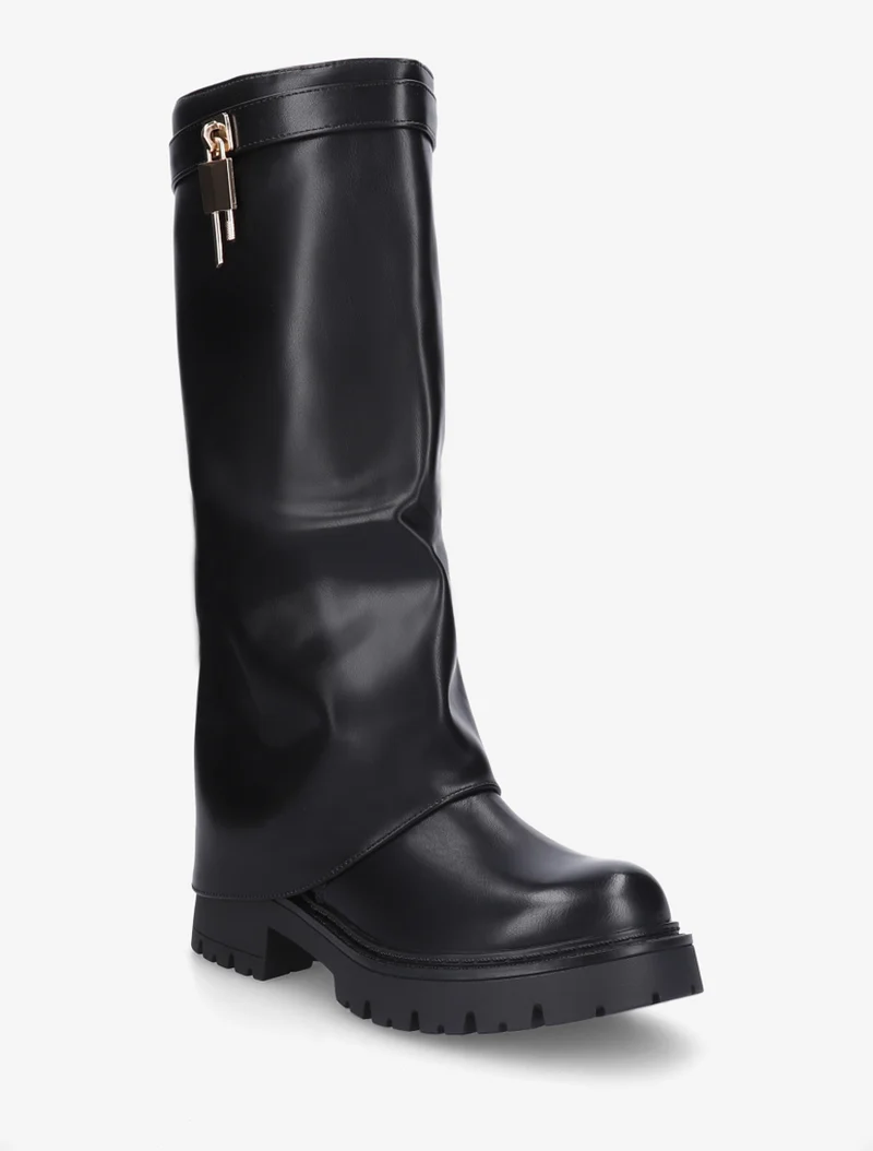 Bottes à revers et empiècement cadenas - Noir