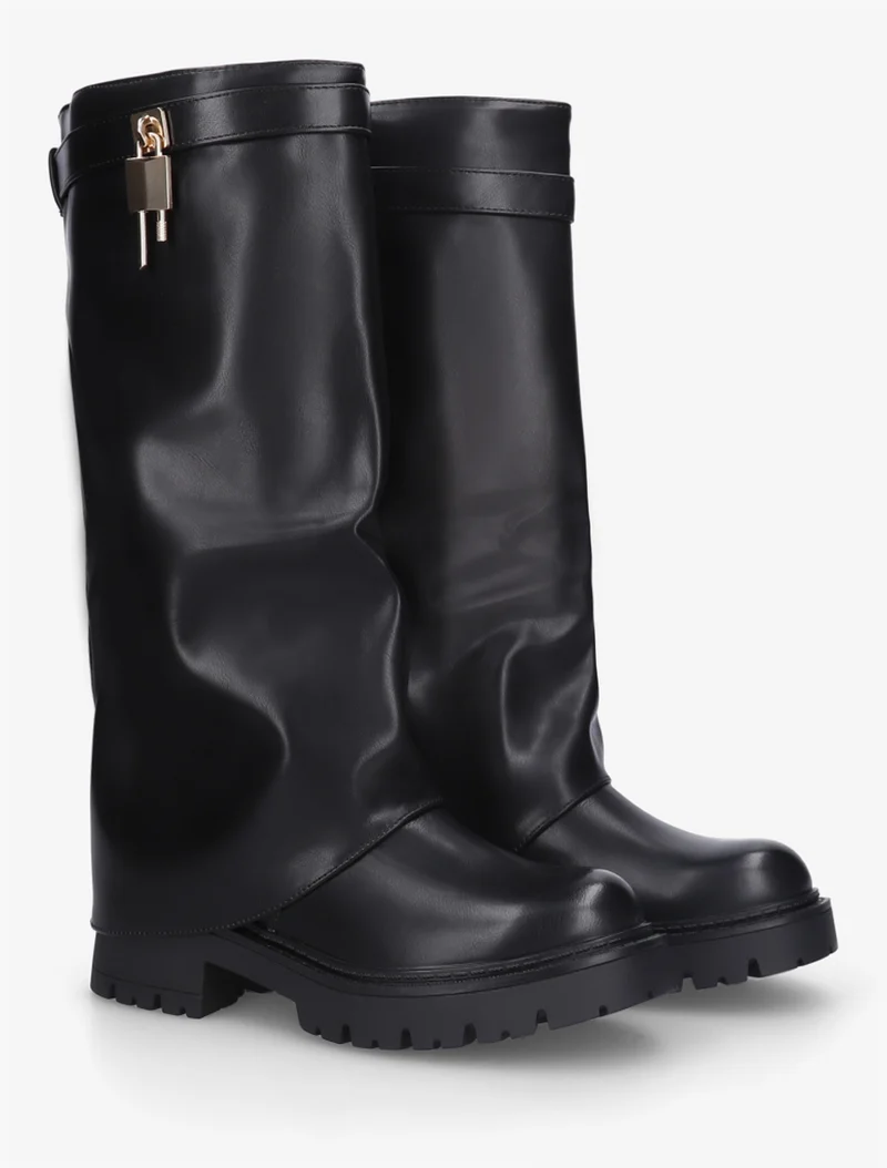 Bottes à revers et empiècement cadenas - Noir