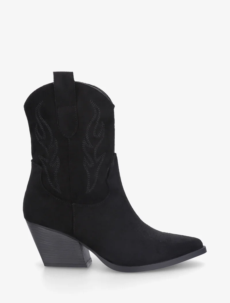 Bottines style santiags en suédine - Noir