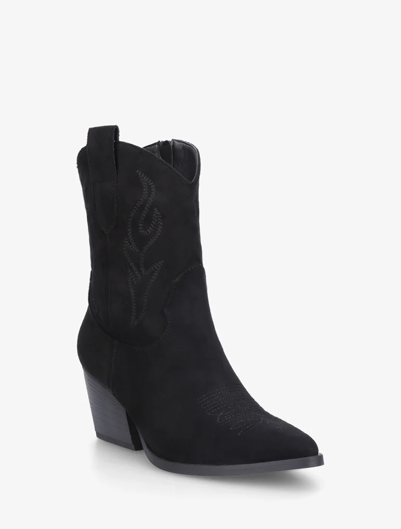 Bottines style santiags en suédine - Noir