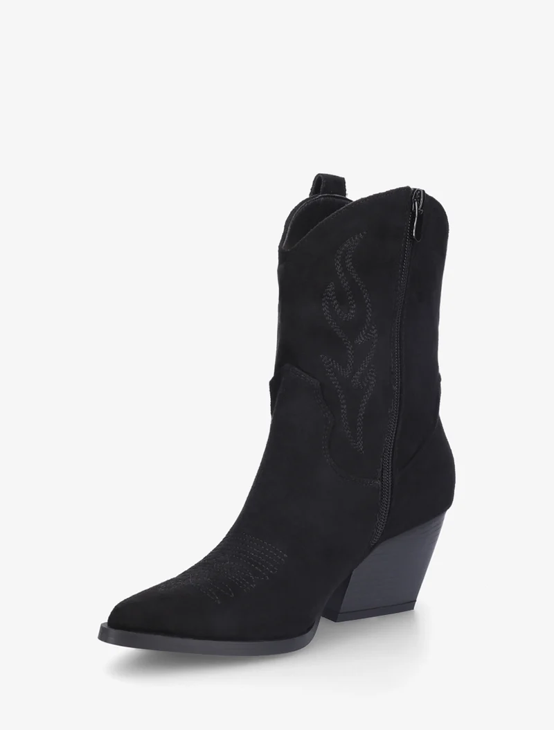 Bottines style santiags en suédine - Noir