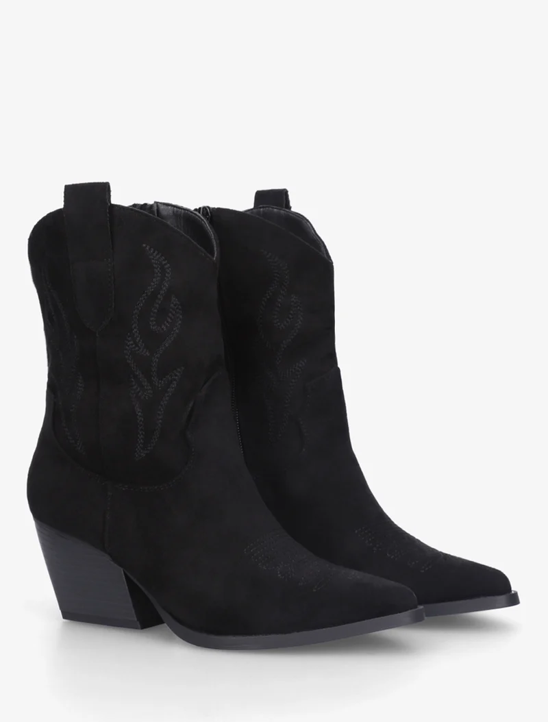 Bottines style santiags en suédine - Noir