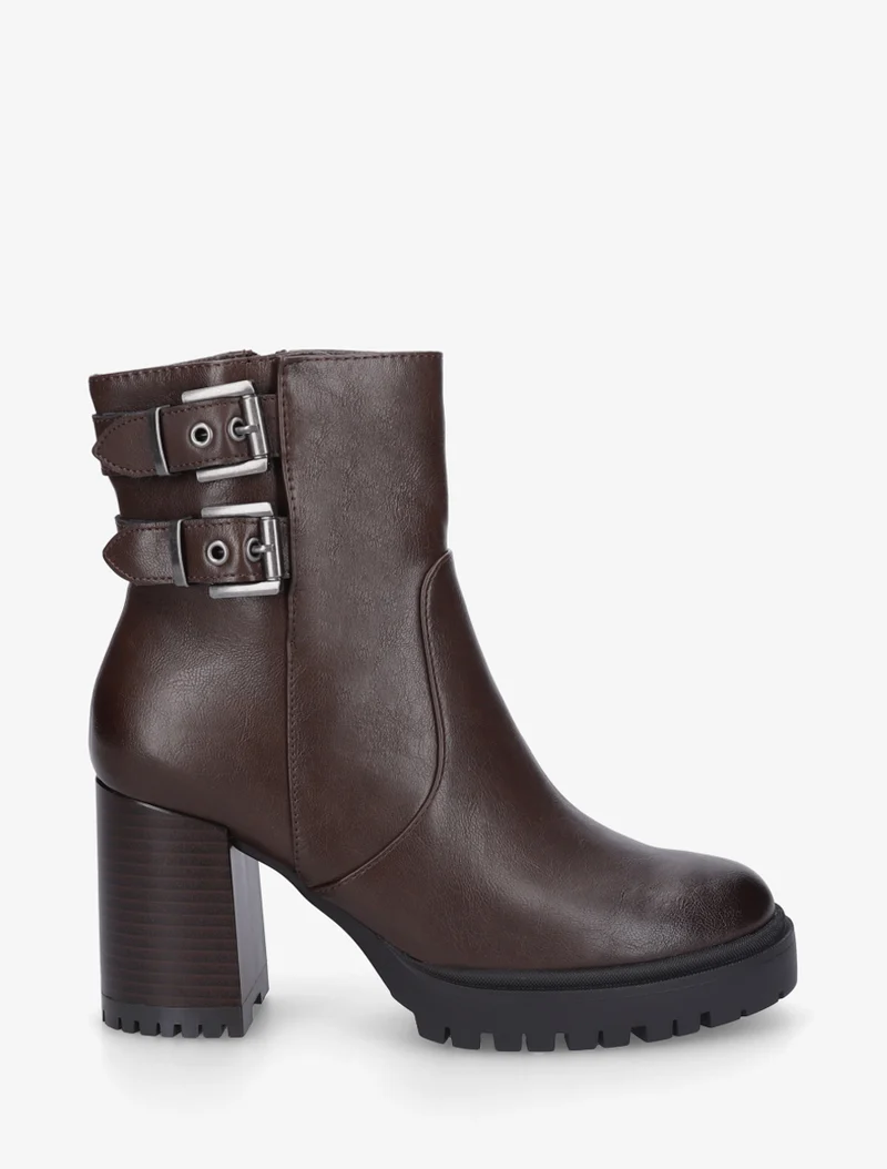 Bottines en simili à double sangles - Marron