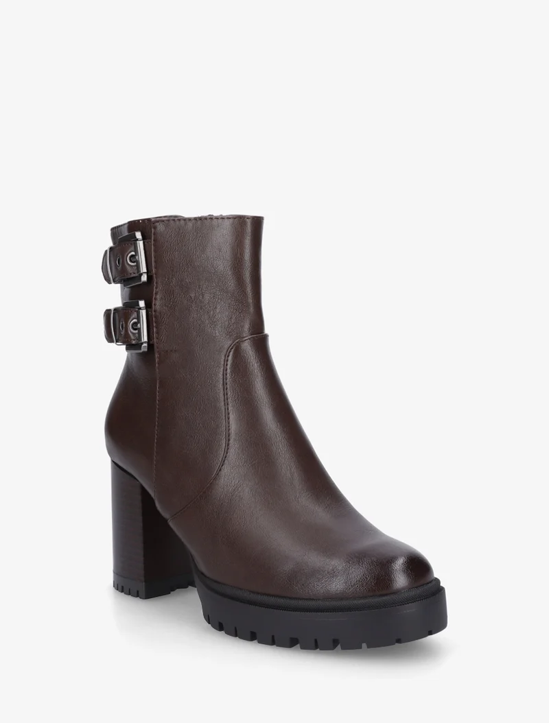 Bottines en simili à double sangles - Marron