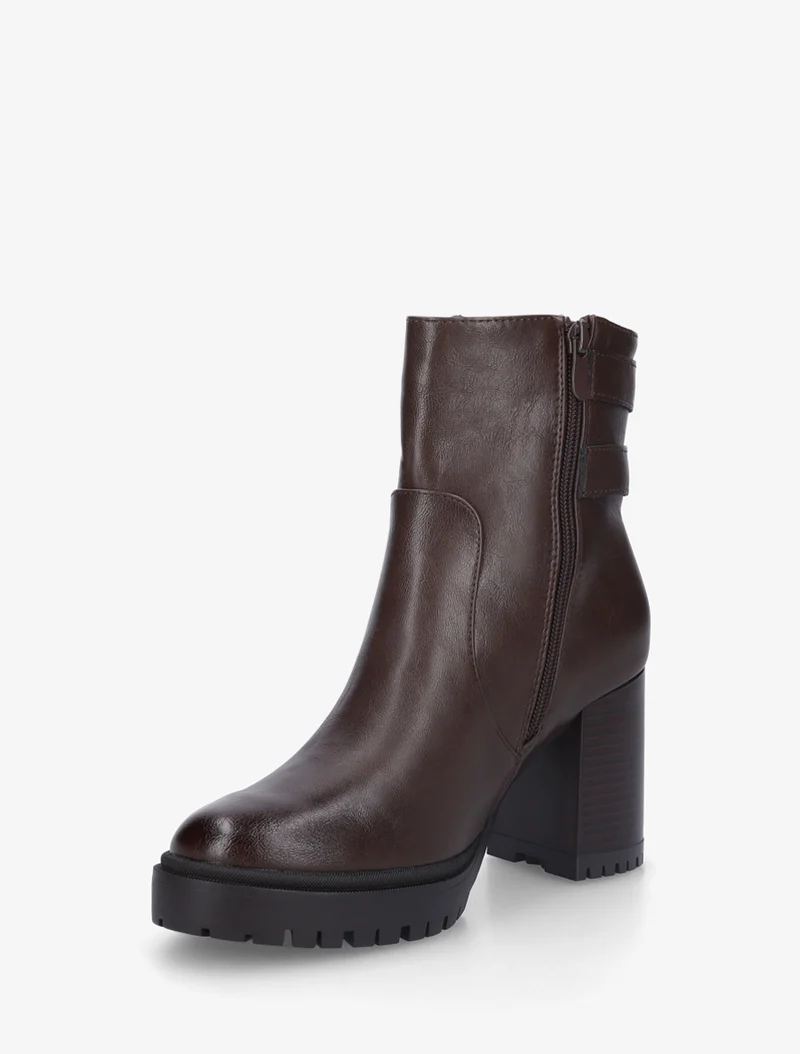 Bottines en simili à double sangles - Marron