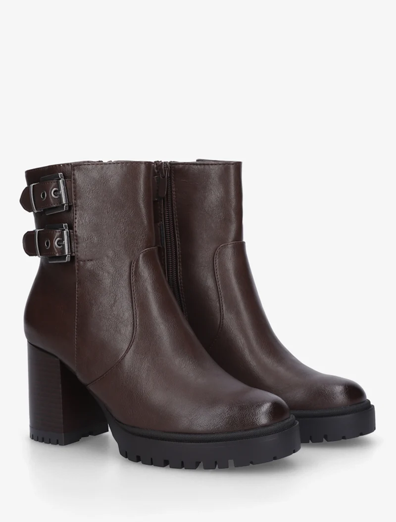 Bottines en simili à double sangles - Marron