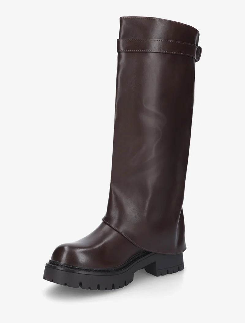 Bottes à revers et empiècement cadenas - Marron