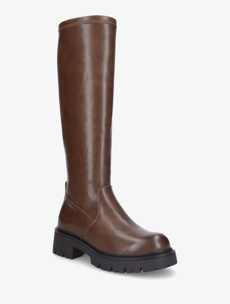 Bottes en simili à bout rond - Marron