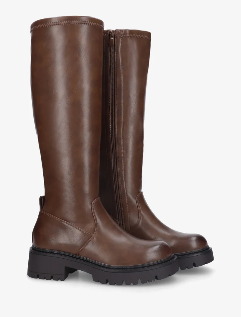Bottes en simili à bout rond - Marron